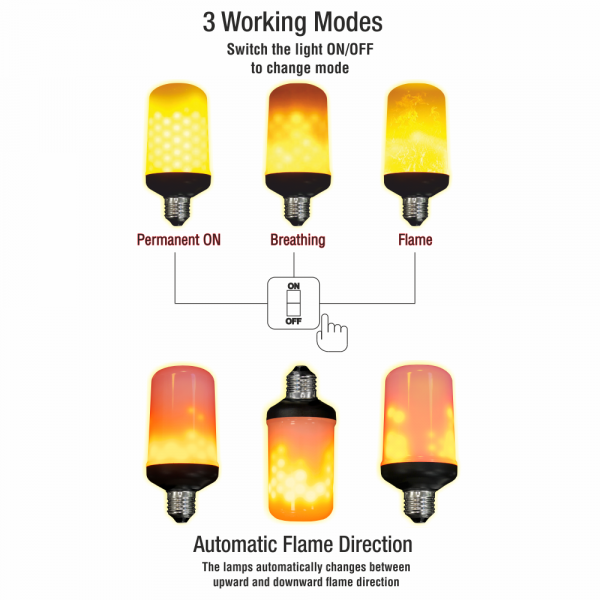 LED Flame Lamp E27 6.5W 1600k Black Base - Image 2